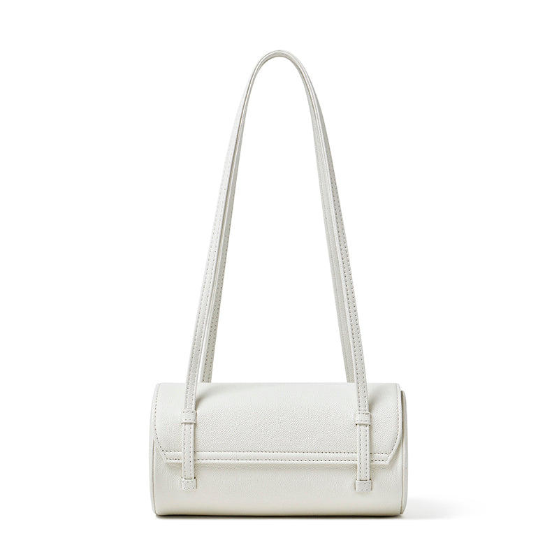 Bolso de mano tipo clutch nostálgico de cuero genuino color caviar, con forma de baguette tubular