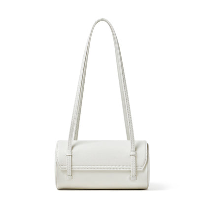 Bolso de mano tipo clutch nostálgico de cuero genuino color caviar, con forma de baguette tubular