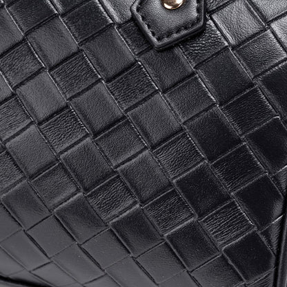 Exquisite Woven Vegan Eco-Leather Boston Clutch Bag with Playful Teddy Charm