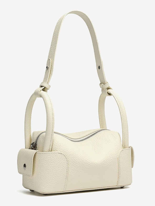 Architectural Pebbled Genuine Leather Boston Clutch Bag