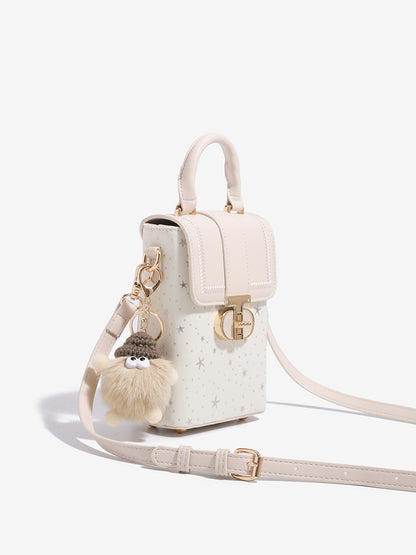 Romantic Star Vegan Eco-Leather Flap Mini Phone Handbag with Fluffy Charm