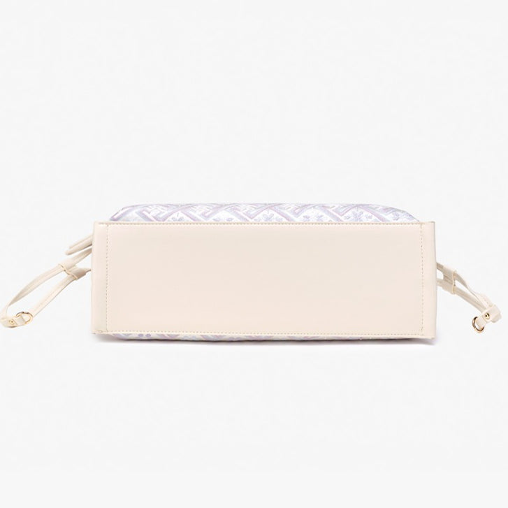 Elegant Oriental Embroidery Vegan Eco-Leather Tote Clutch Bag with Charm