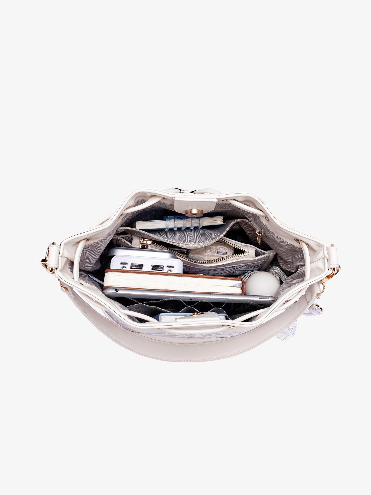 Gentle Oriental Brocade Vegan Eco-Leather Bucket Clutch Bag with Tassel Charm