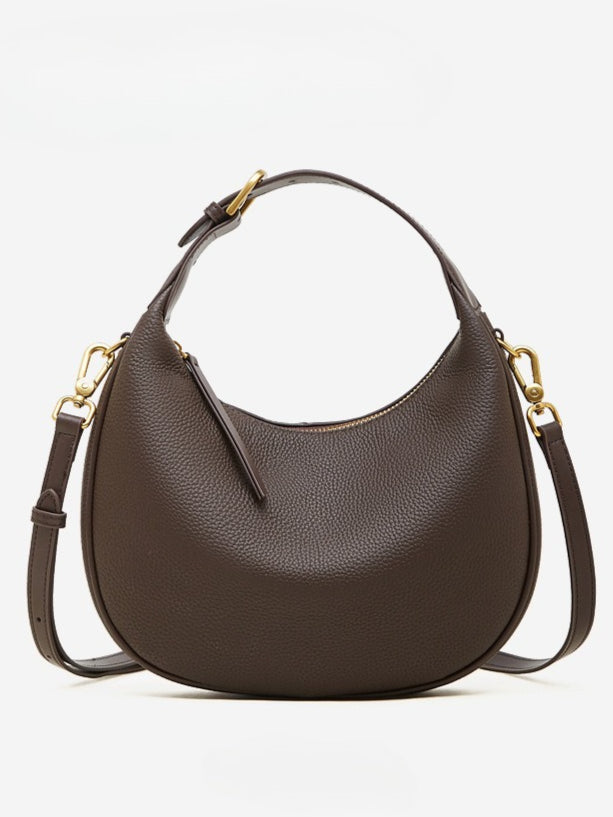 Modern Half-Moon Genuine Leather Bag - Versatile 2-Way Carry Pebbled Hobo