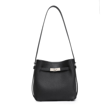 Borsa a secchiello senza tempo in vera pelle con hardware di lusso doppio D lucido