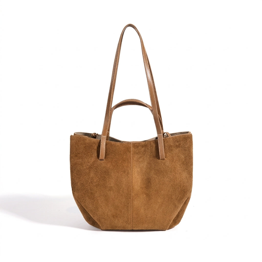 Geantă clutch tote vintage din piele întoarsă naturală, cu portmoneu pentru monede