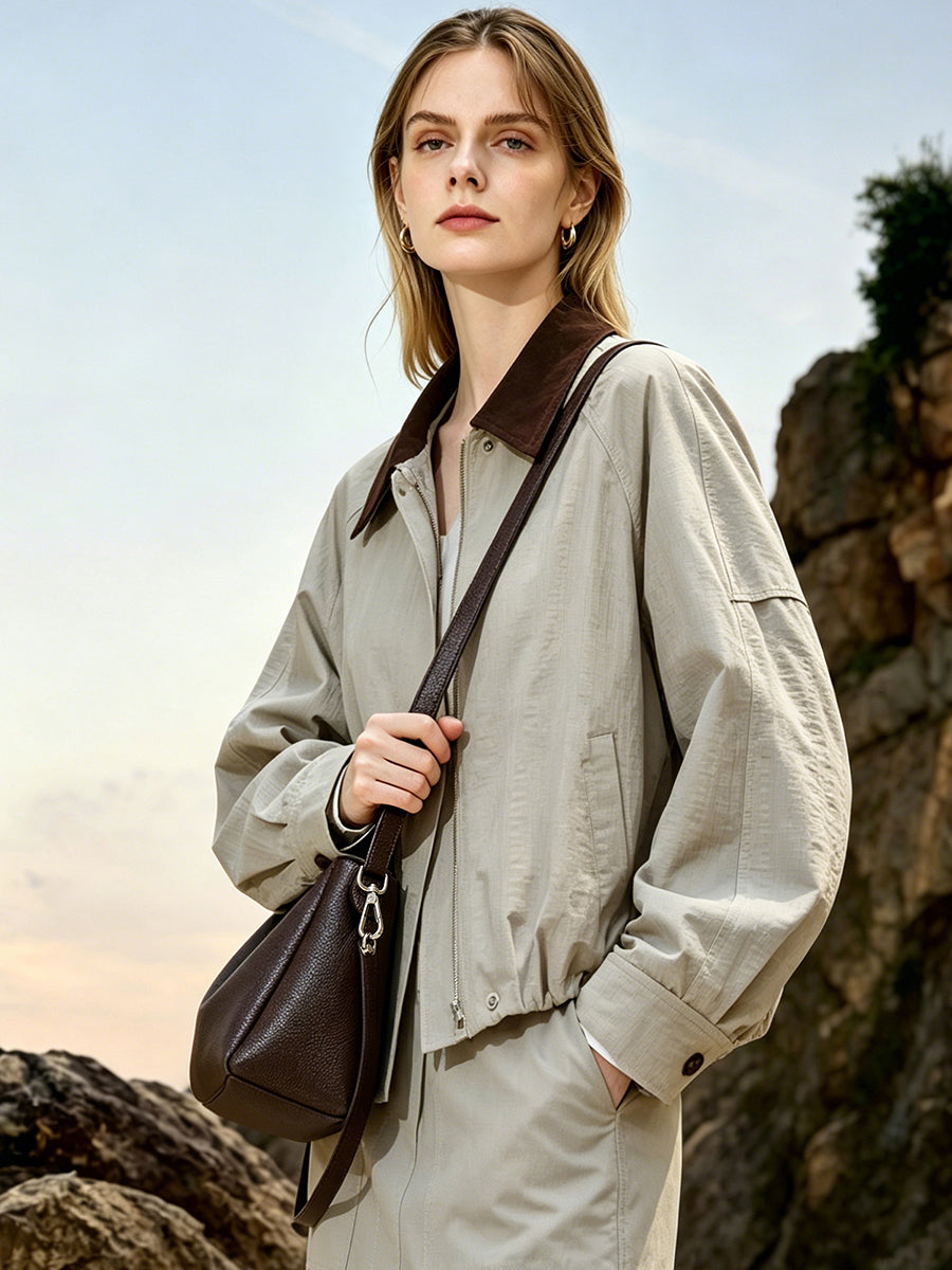 Nonchalant Lychee-Grain Genuine Leather Crossbody Hobo Bag
