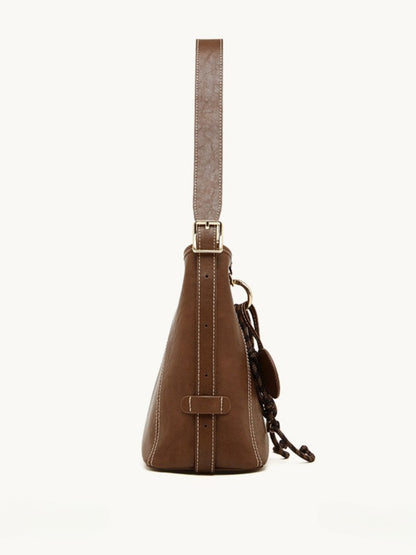 Artisan Stitched Genuine Leather Bag - Vintage Western Shoulder Tote with Tassel