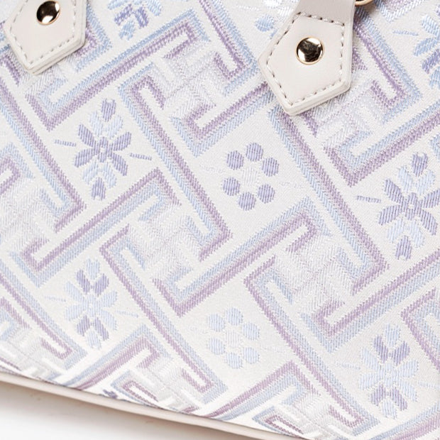 Refined Oriental Brocade Motif Vegan Eco-Leather Boston Clutch Bag