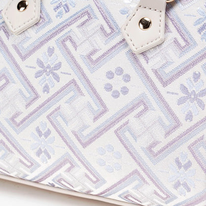 Refined Oriental Brocade Motif Vegan Eco-Leather Boston Clutch Bag