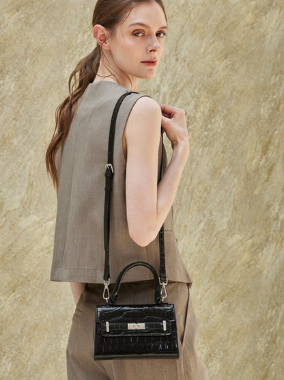 Minimalist Crocodile Pattern Handheld Genuine Leather Crossbody Bag