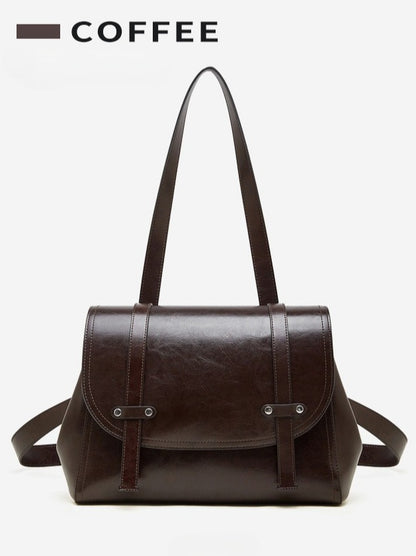 The Oil-Waxed Genuine Leather Convertible Flap Backpack Shoulder Bag