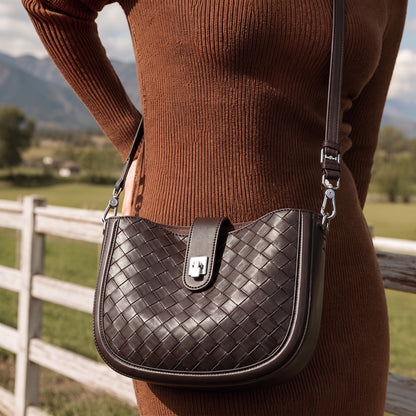 Intricate Woven Genuine Leather Saddle Clutch Bag