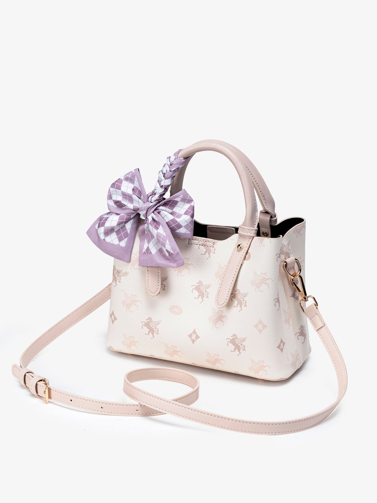 Gentle Pegasus Print Vegan Eco-Leather Clutch Bag With Silk Scarf