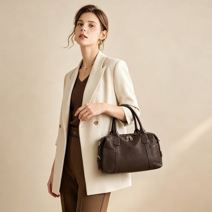 Effortless Genuine Leather Commuter Boston Clutch Bag