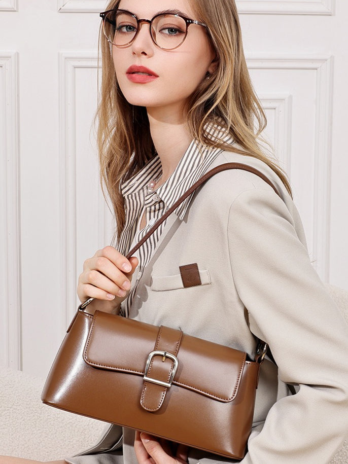 Retro Genuine Leather Baguette Clutch Bag