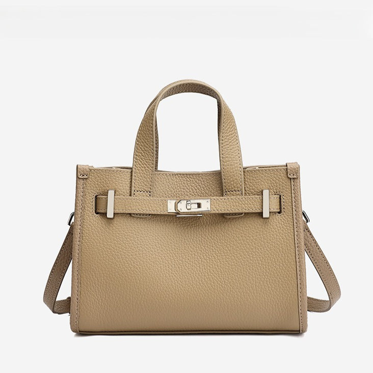 Minimalist Pebbled Genuine Leather Kelly Clutch Bag with Metal Turn Lock