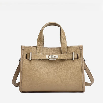 Minimalist Pebbled Genuine Leather Kelly Clutch Bag with Metal Turn Lock