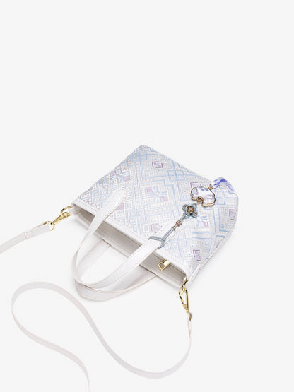 Serene Oriental Brocade Vegan Eco-Leather Mini Tote Clutch Bag with Tassel Charm