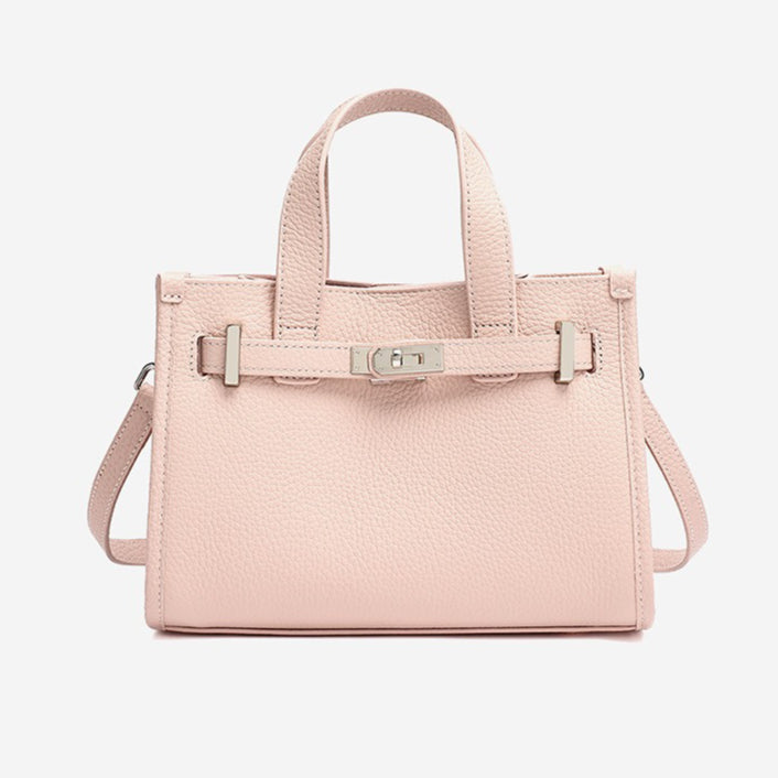 Minimalist Pebbled Genuine Leather Kelly Clutch Bag with Metal Turn Lock