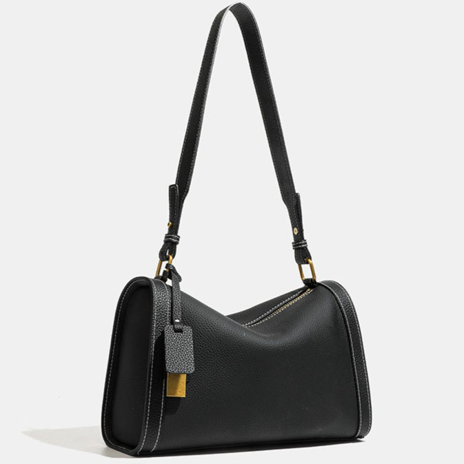 Casual Slouchy Pebbled Genuine Leather Shoulder Boston Bag