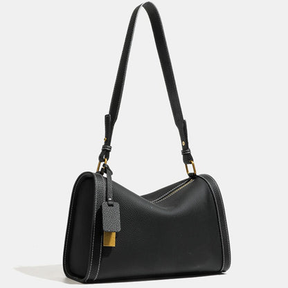 Casual Slouchy Pebbled Genuine Leather Shoulder Boston Bag