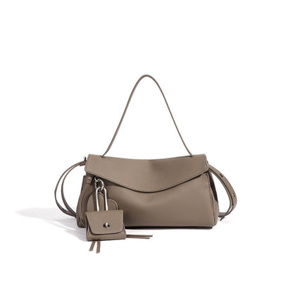 Sculptural Slouchy Genuine Leather Flap Clutch Bag with Mini Coin Pouch