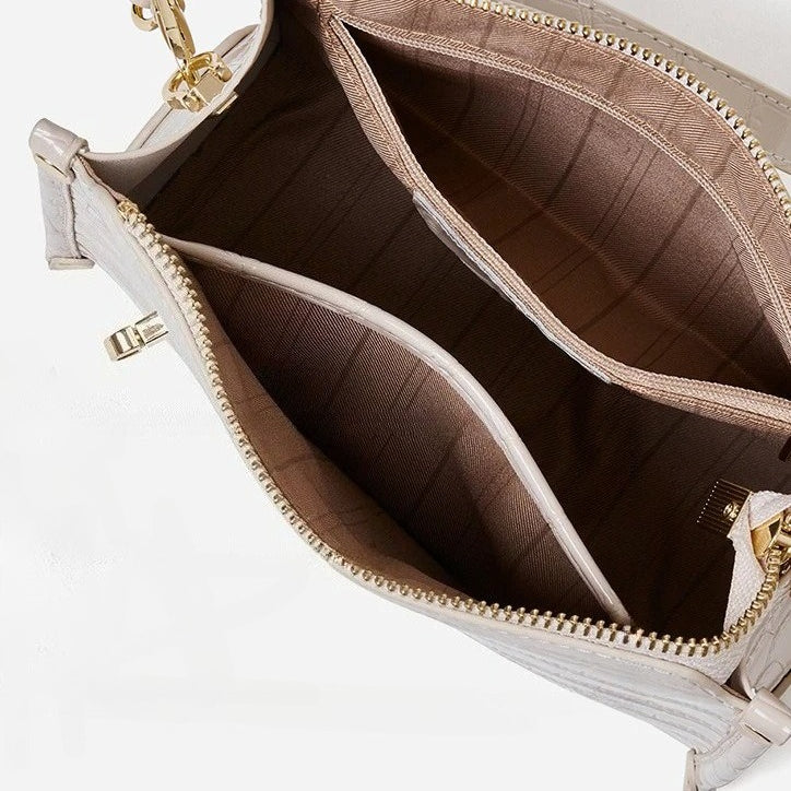 Vintage Schultertasche mit Griff aus glänzendem Krokodilleder