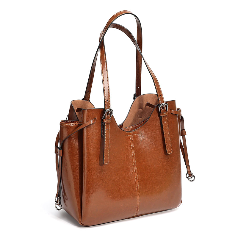 Classic Maillard Genuine Leather Large Capacity Tote Clutch Bag