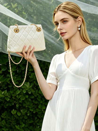 Mini sac pochette matelassé en cuir véritable mouton avec chaîne