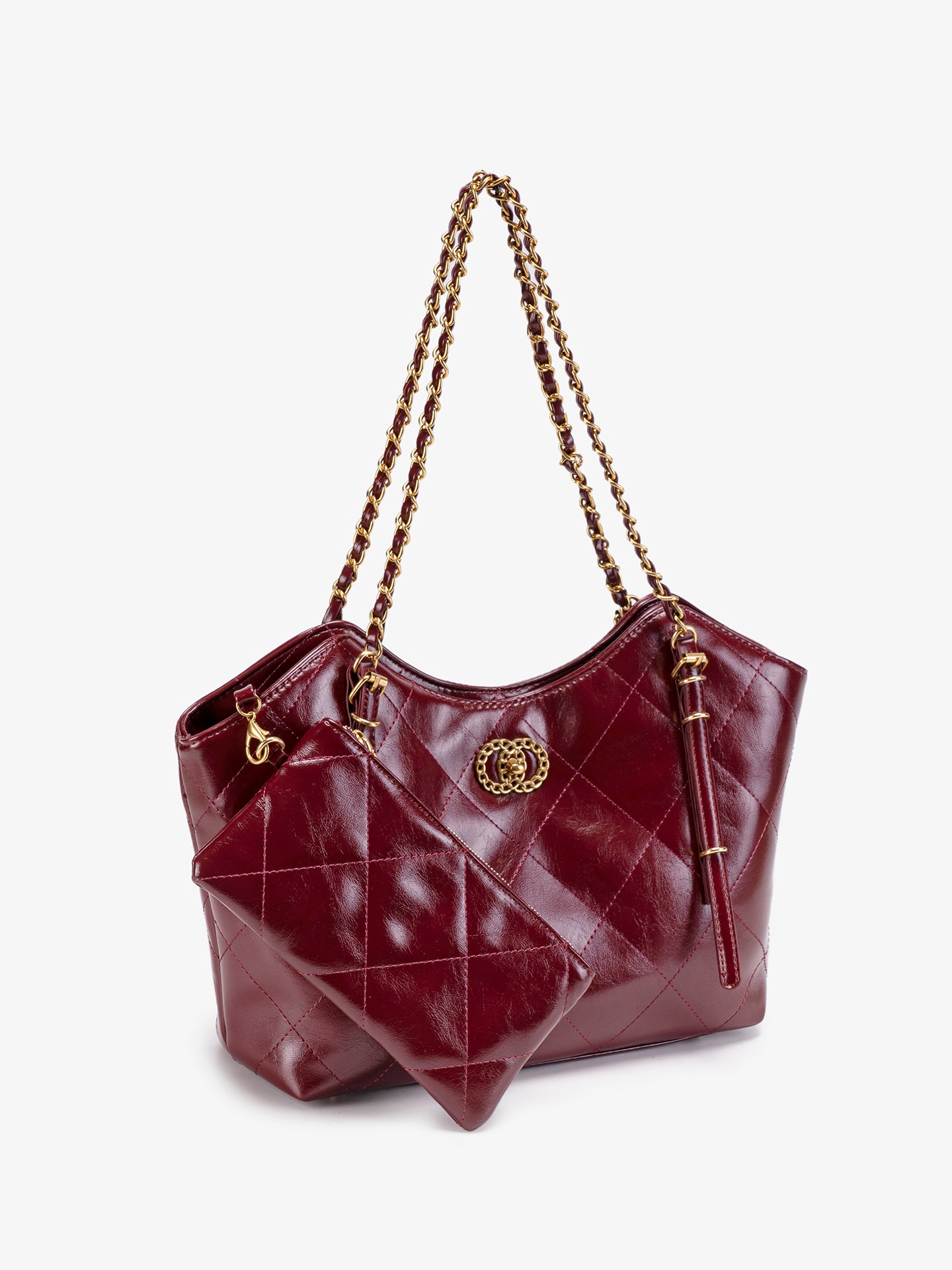 Sculpted Quilted Vegan Eco-Leather Chain Tote Bag