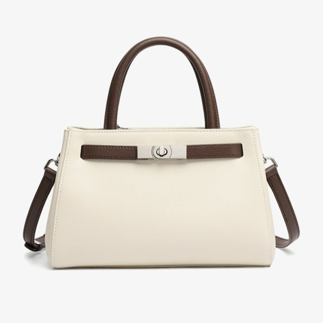 Textured Genuine Leather Kelly Satchel Elegant Crossbody Bag