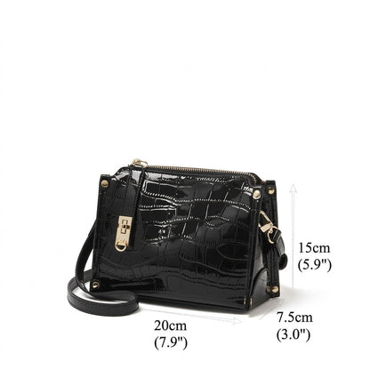 Borsa vintage a spalla e tracolla con manico in vera pelle effetto coccodrillo lucido