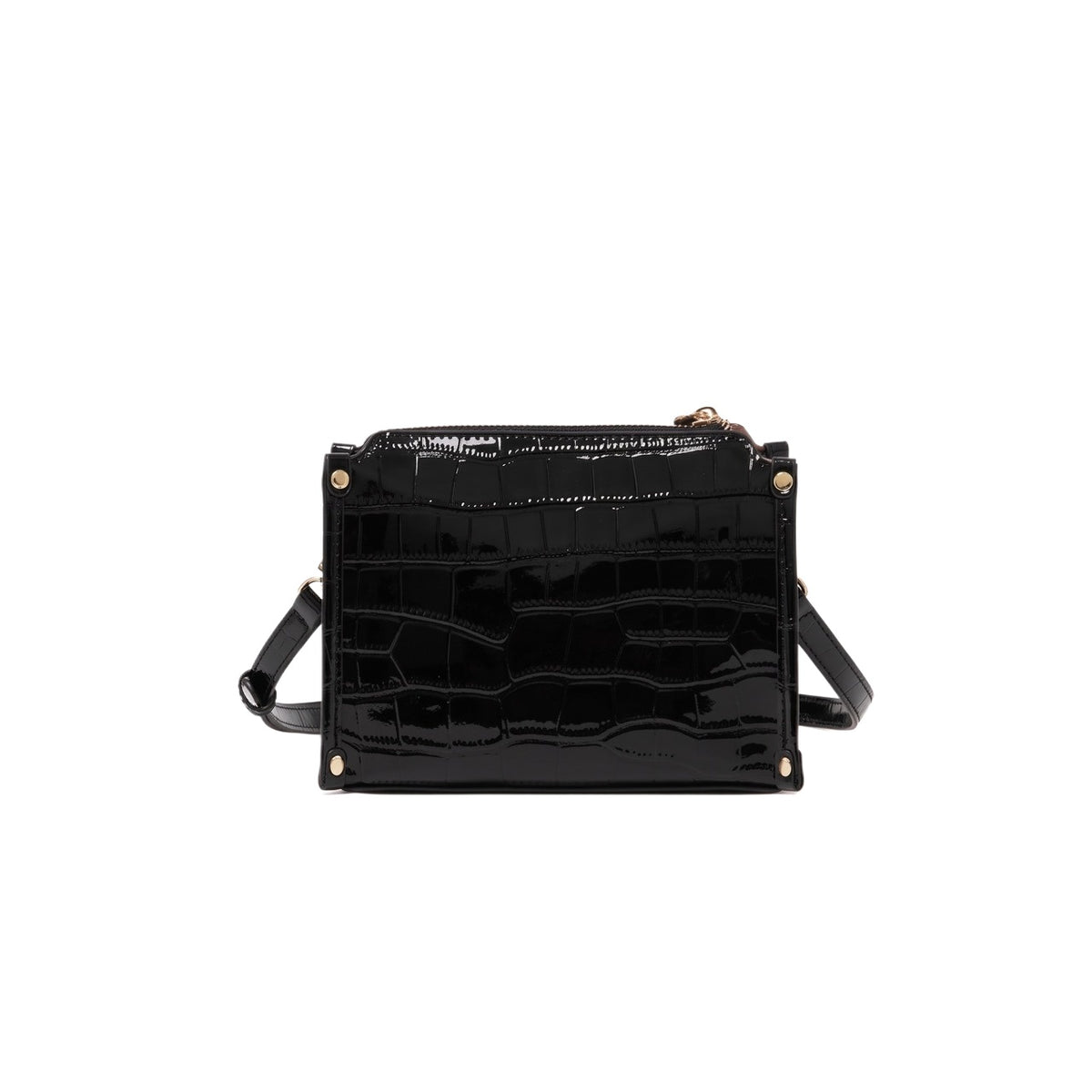 Borsa vintage a spalla e tracolla con manico in vera pelle effetto coccodrillo lucido