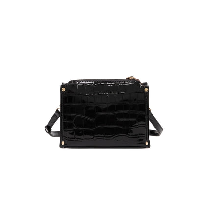 Borsa vintage a spalla e tracolla con manico in vera pelle effetto coccodrillo lucido