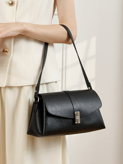Borsa minimalista a spalla in vera pelle con fibbia H distintiva