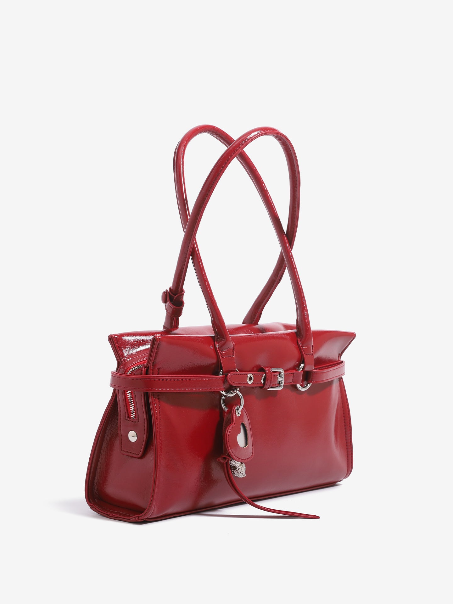 Vintage Glossy Vegan Eco‑Leather Clutch Bag with Heart Charm