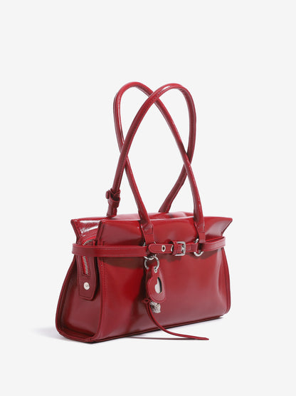 Vintage Glossy Vegan Eco‑Leather Clutch Bag with Heart Charm