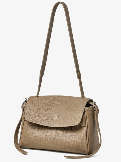 Sac bandoulière à rabat en cuir véritable grain litchi avec bandoulière réglable