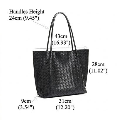 Minimalist Woven Genuine Leather Spacious Tote Clutch Bag