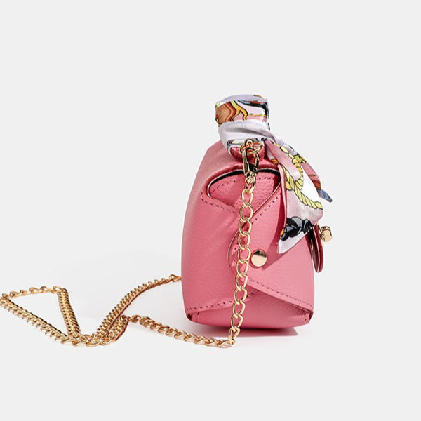 Elegant Retro Genuine Leather Chain Crossbody Shoulder Silk Scarf Handbag