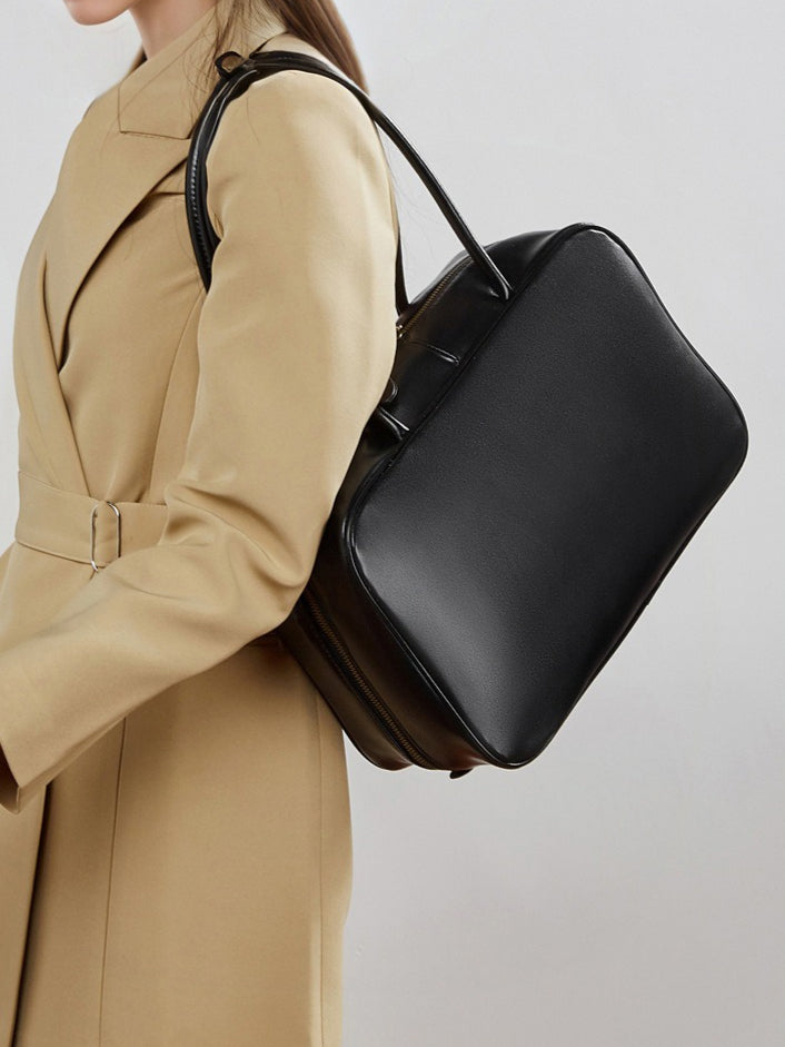 Women's Large Smooth Genuine Leather Bag - Versatile 2-Way Carry Office Work Tote