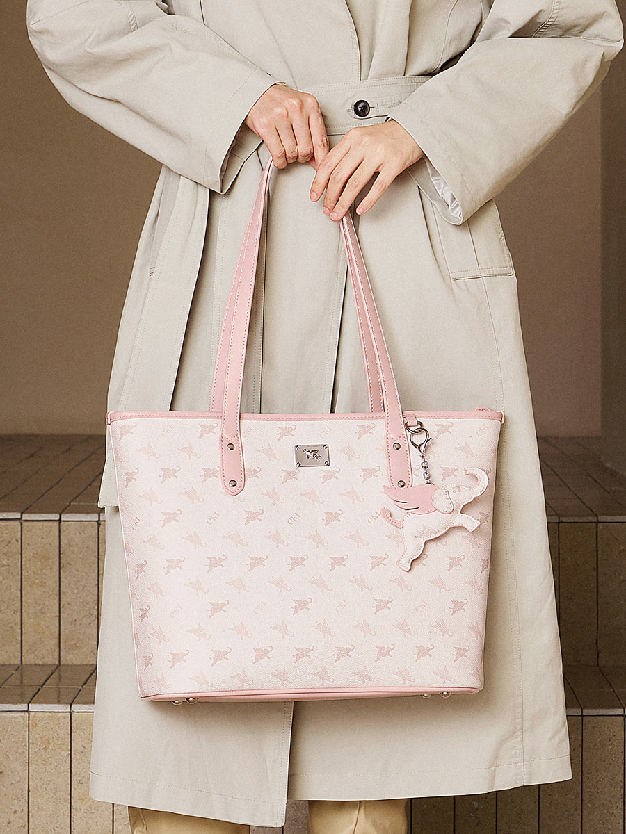 Ampia borsa a spalla tote di lusso vintage con monogramma Flying Elephant