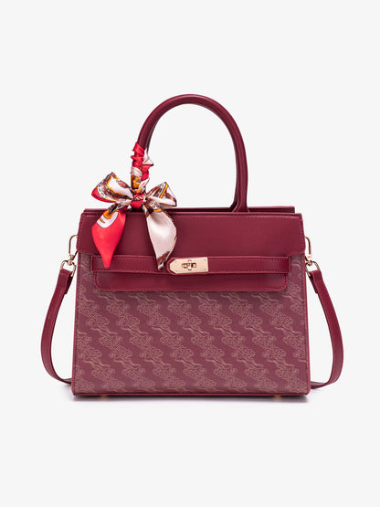 Regal Oriental Cloud Vegan Eco-Leather Tote Clutch Bag with Silk Scarf Charm