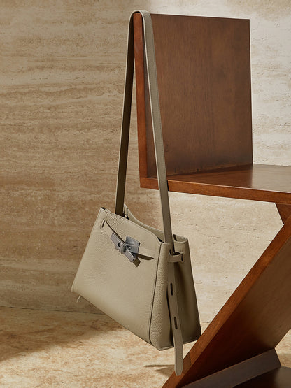 Sophisticated Kelly Genuine Leather Large Capacity Versatile Bucket Tote Bag