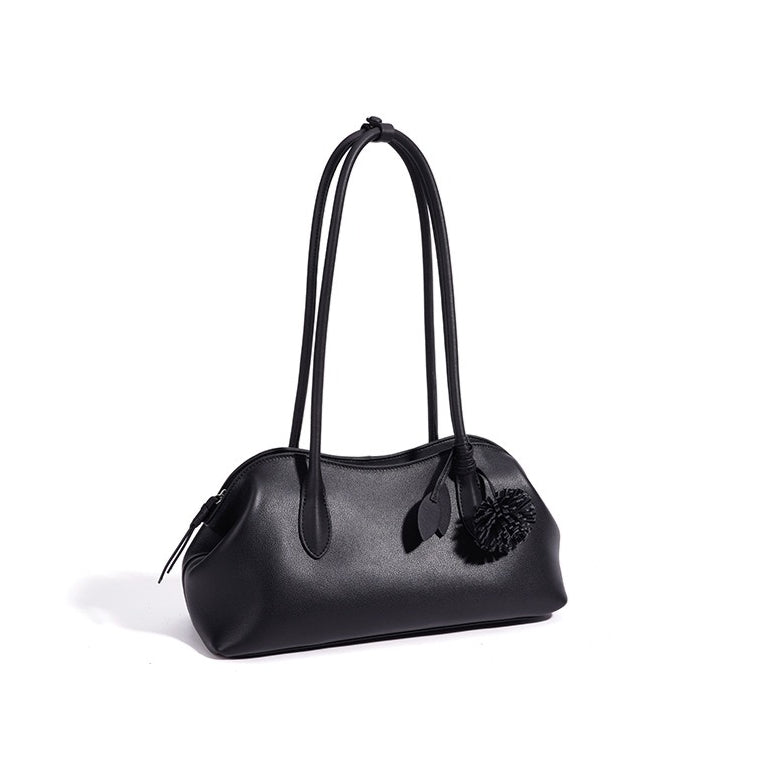 Minimalist Supple Genuine Leather Curved Clutch Bag with Playful Charm
