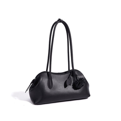 Minimalist Supple Genuine Leather Curved Clutch Bag with Playful Charm