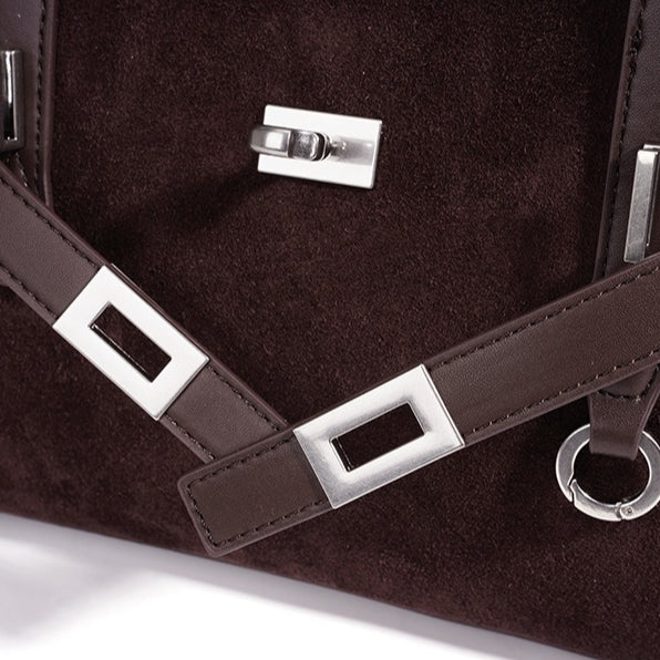 Sleek Soft Suede Genuine Leather Curved Clutch Bag