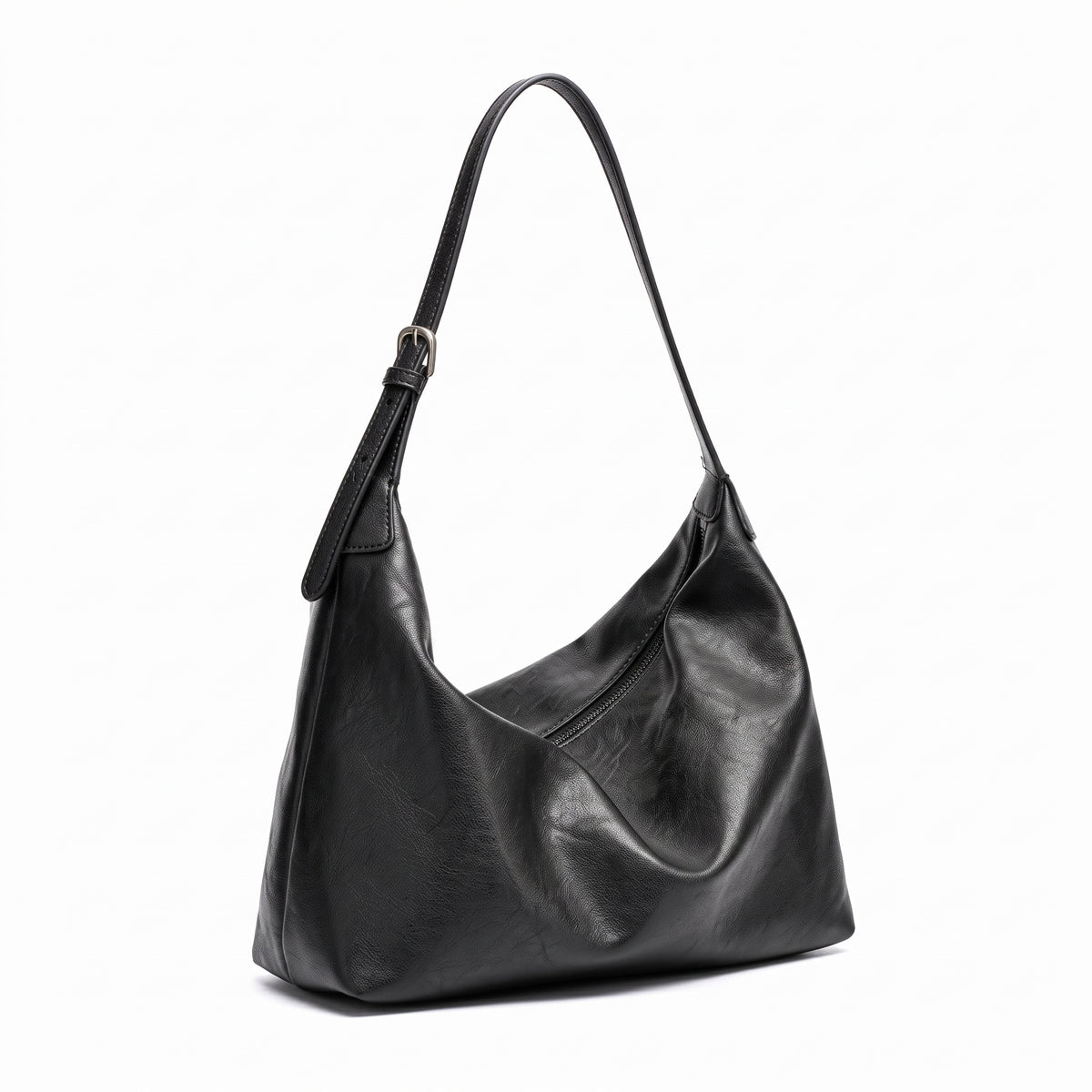 Supple Slouchy Genuine Leather Crescent Hobo Clutch Bag