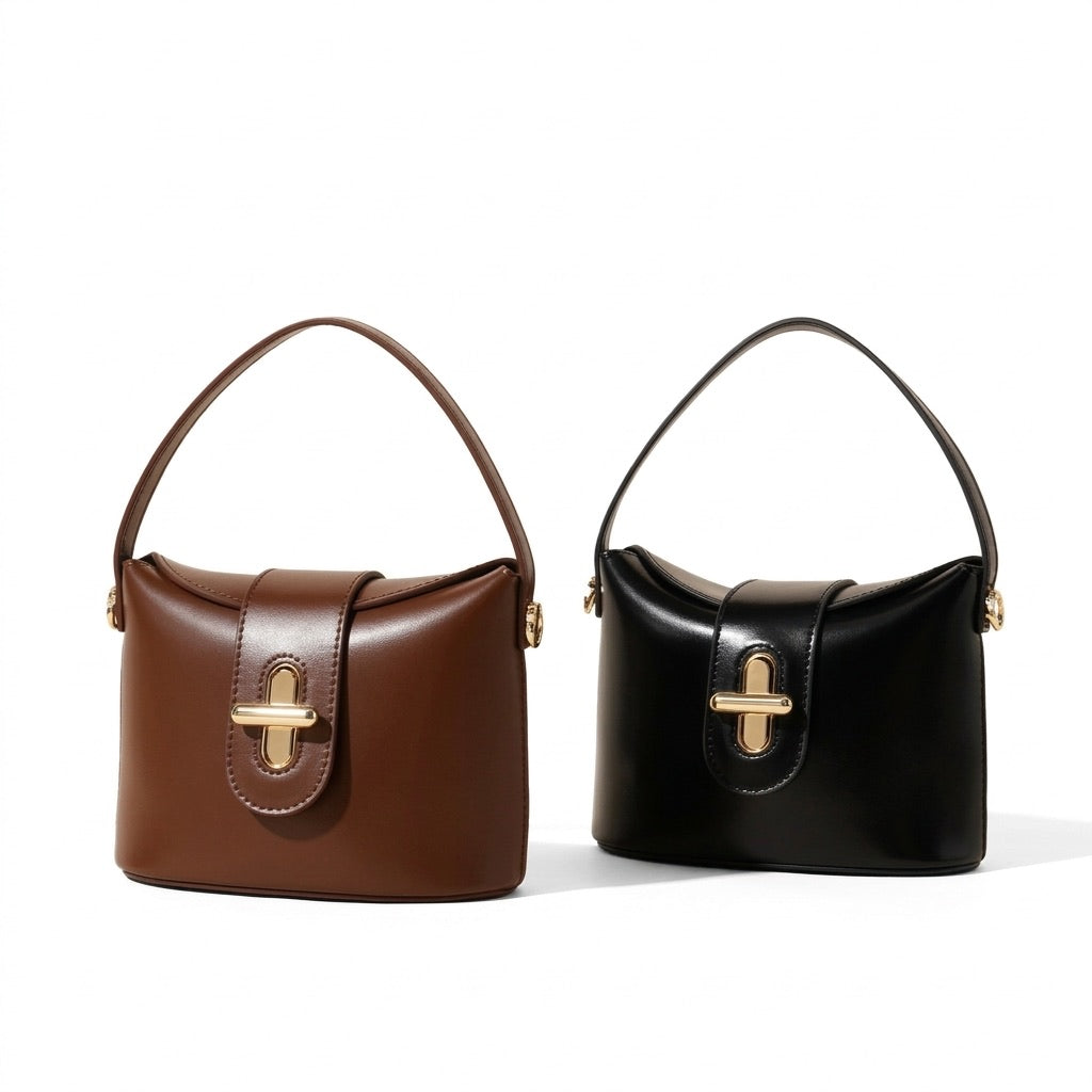 Borsa da donna in pelle genuina vintage con manico superiore e chiusura a lucchetto
